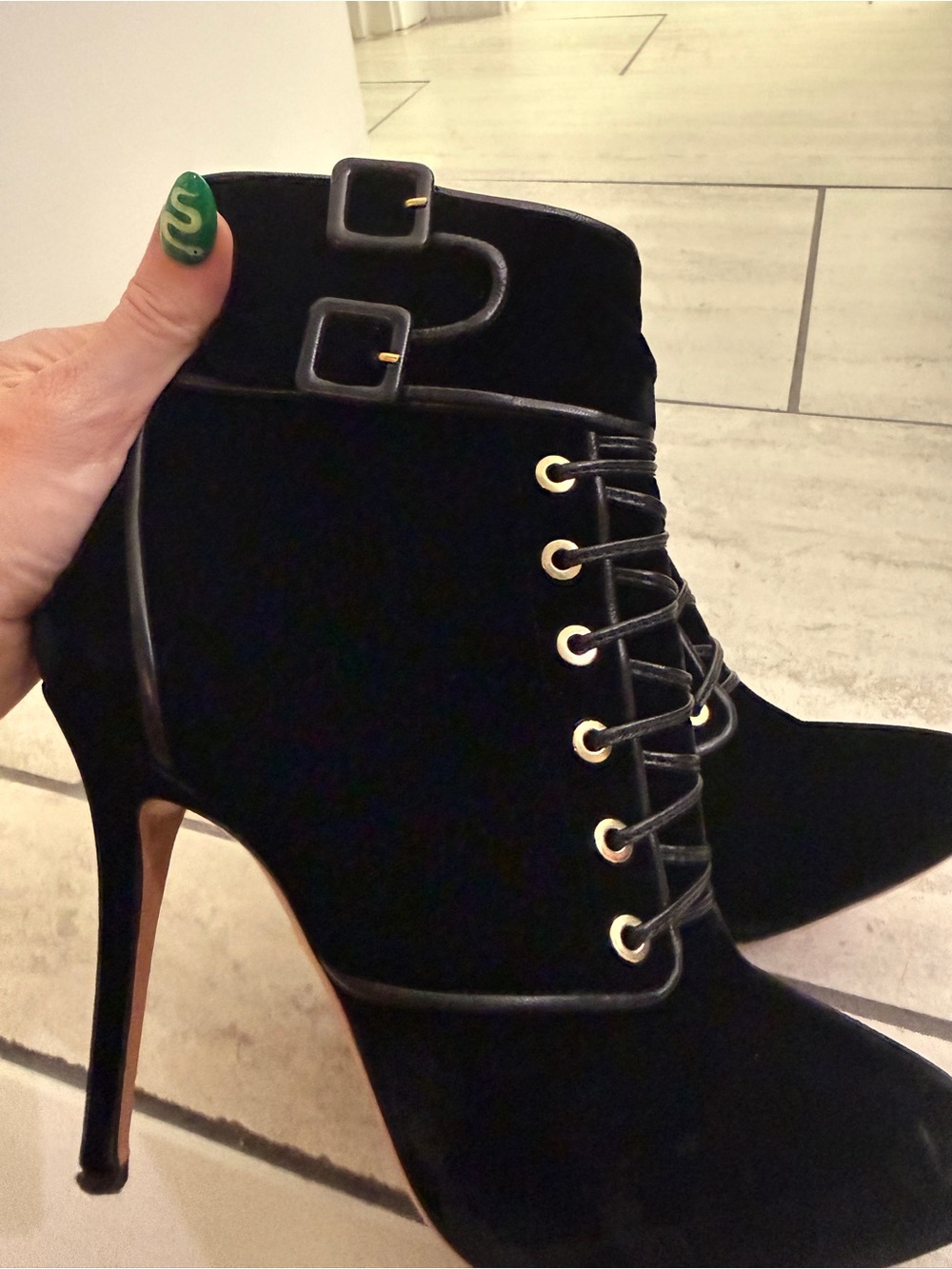 Aquazzura Black Velvet Lace-Up Ankle Boots | size 38.5 or US size 8 - Picture 12 of 16